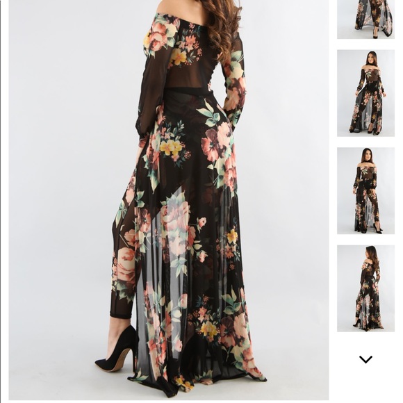 Floral Maxi Mesh Jumpsuit - Picture 3 of 6